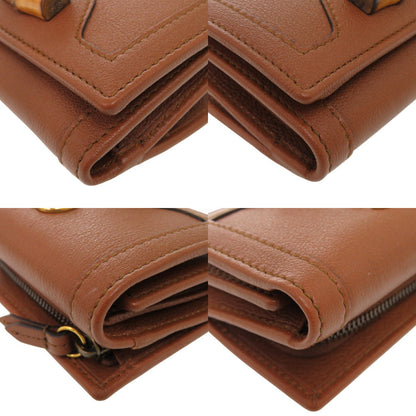 Gucci Tri-Fold Wallet 658633 Leather Brown Bamboo Medium Women