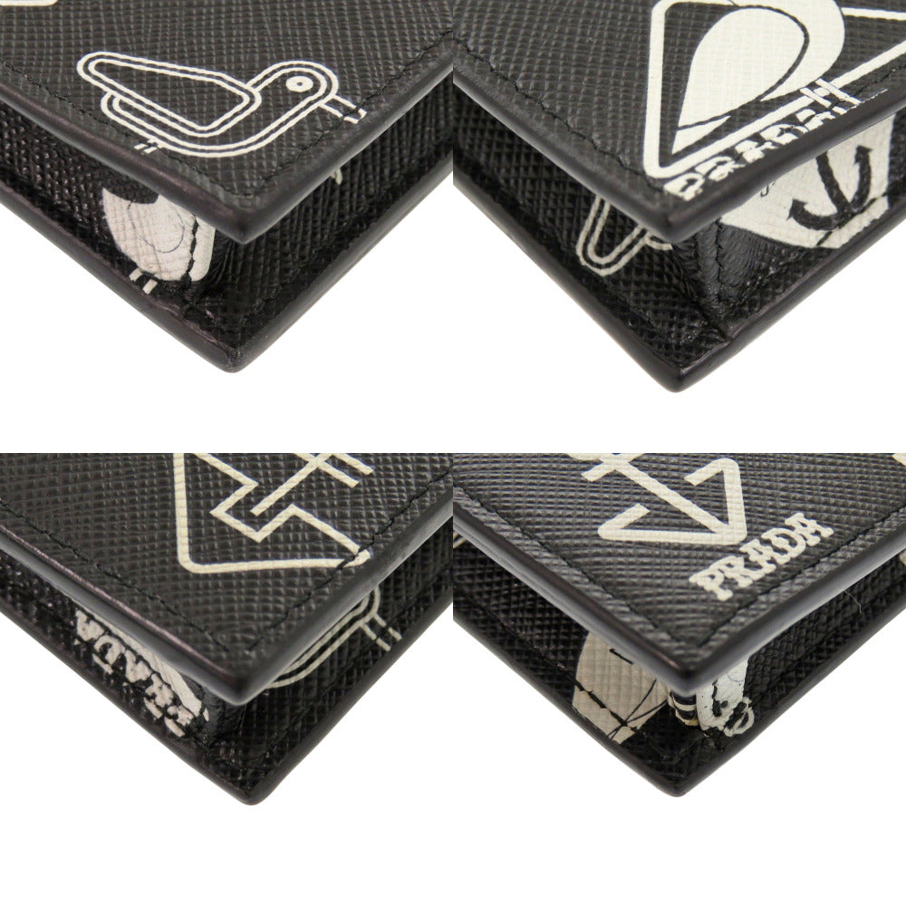 Prada Shoulder Bag 2Zh068 Safiano Leather Black Smartphone Shoulder Marine Pattern Seagull Iphone
