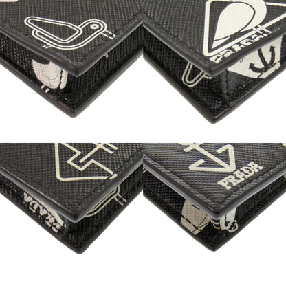 Prada Shoulder Bag 2Zh068 Safiano Leather Black Smartphone Shoulder Marine Pattern Seagull Iphone