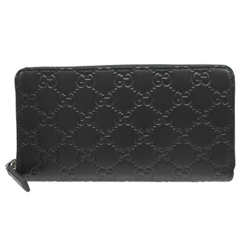 Gucci Long Wallet Purse 307987 Leather Black Zip Around Guccisima Unisex(Unisex)