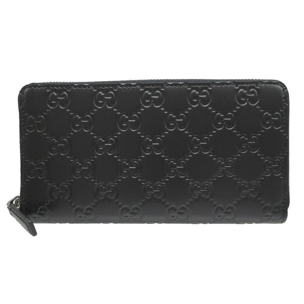 Gucci Long Wallet Purse 307987 Leather Black Zip Around Guccisima Unisex(Unisex)
