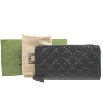 Gucci Long Wallet Purse 307987 Leather Black Zip Around Guccisima Unisex(Unisex)