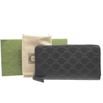 Gucci Long Wallet Purse 307987 Leather Black Zip Around Guccisima Unisex(Unisex)