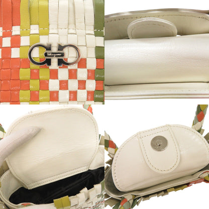 Salvatore Ferragamo Handbag Do-217225 Leather White Vintage Gancini Braided Women