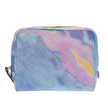 Fendi Business Bag 7N0116 Fabric , Calfskin Light Blue Zucca Pattern Marble Ff Logo Pouch
