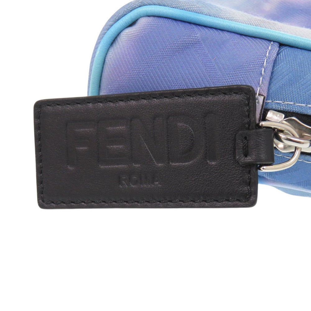 Fendi Business Bag 7N0116 Fabric , Calfskin Light Blue Zucca Pattern Marble Ff Logo Pouch