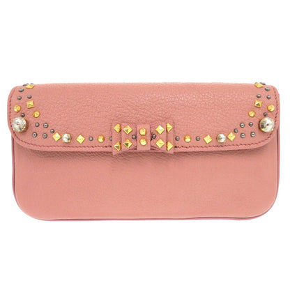 Miumiu Clutch Bag Leather, Stone Pink Ribbon, Beads, Studs Women