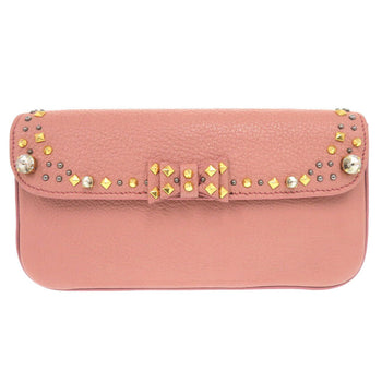 Miumiu Clutch Bag Leather, Stone Pink Ribbon, Beads, Studs Women