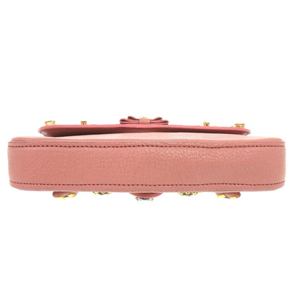 Miumiu Clutch Bag Leather, Stone Pink Ribbon, Beads, Studs Women