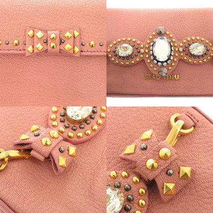 Miumiu Clutch Bag Leather, Stone Pink Ribbon, Beads, Studs Women