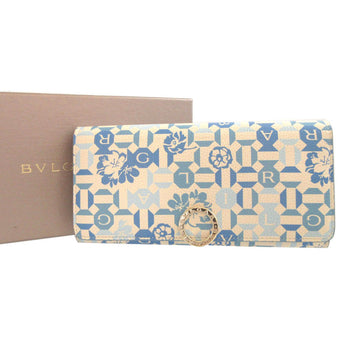 Bvlgari Long Wallet Purse Leather White Two Fold Bulgari Bulgari Unisex(Unisex)