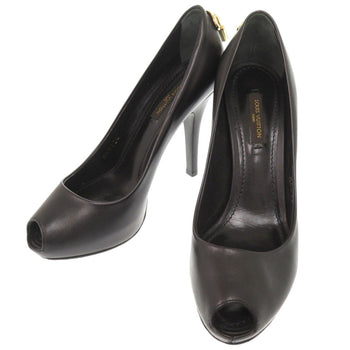 Louis Vuitton Pumps Leather Black Open Toe Padlock Women 36