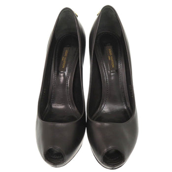 Louis Vuitton Pumps Leather Black Open Toe Padlock Women 36