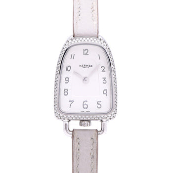 Hermes Watches Quartz Ga1.130 Stainless Steel, Diamond White Galop D'Herms Mm White Dial