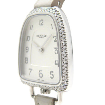 Hermes Watches Quartz Ga1.130 Stainless Steel, Diamond White Galop D'Herms Mm White Dial