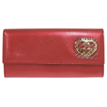 Gucci Long Wallet Purse 245728 Patent Leather Red Lovely Heart Women