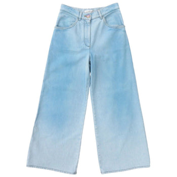 Chanel Denim Pants P76361 Cotton Blue Wide Denim Coco Button Gradation Women 34
