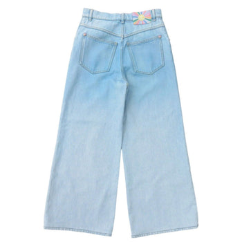 Chanel Denim Pants P76361 Cotton Blue Wide Denim Coco Button Gradation Women 34