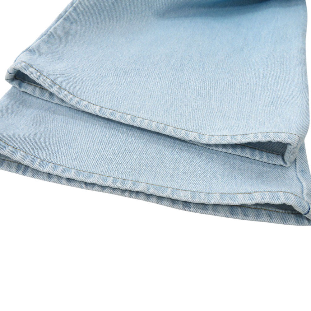 Chanel Denim Pants P76361 Cotton Blue Wide Denim Coco Button Gradation Women 34