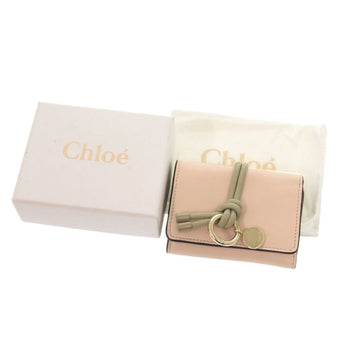 Chloe Tri-Fold Wallet Leather Cement Pink Alphabet Women