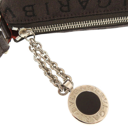 Bvlgari Pouch Canvas, Leather Brown Accessory Pouch Logo Mania Women