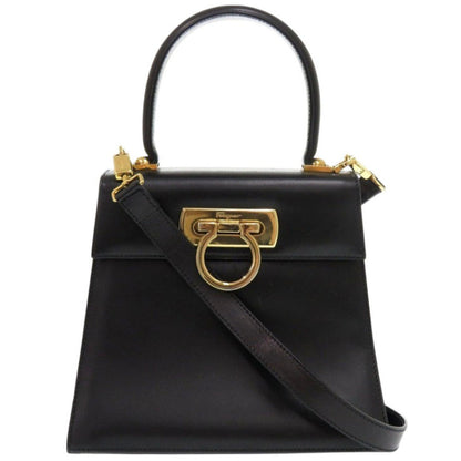 Salvatore Ferragamo Handbag Aq-212193 Leather Black Gancini Women