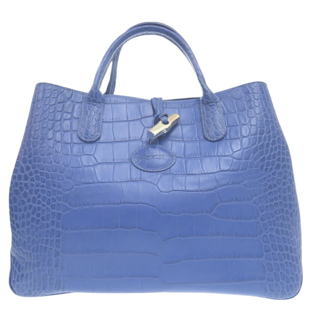 Longchamp Tote Bag Leather Blue Crocodile-Like Crocodile-Embossed Tote Bag Shoulder Tote Rozo Women