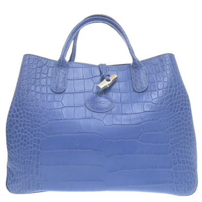 Longchamp Tote Bag Leather Blue Crocodile-Like Crocodile-Embossed Tote Bag Shoulder Tote Rozo Women