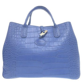 Longchamp Tote Bag Leather Blue Crocodile-Like Crocodile-Embossed Tote Bag Shoulder Tote Rozo Women