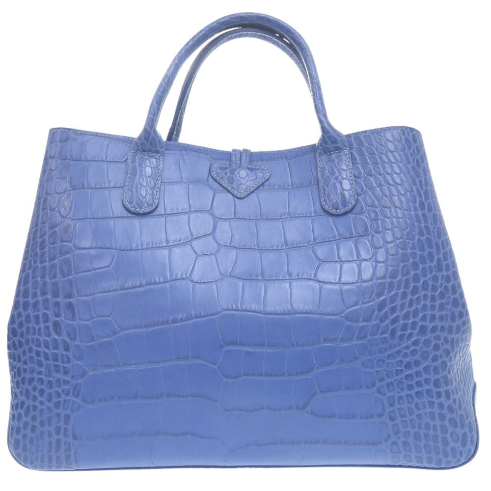 Longchamp Tote Bag Leather Blue Crocodile-Like Crocodile-Embossed Tote Bag Shoulder Tote Rozo Women