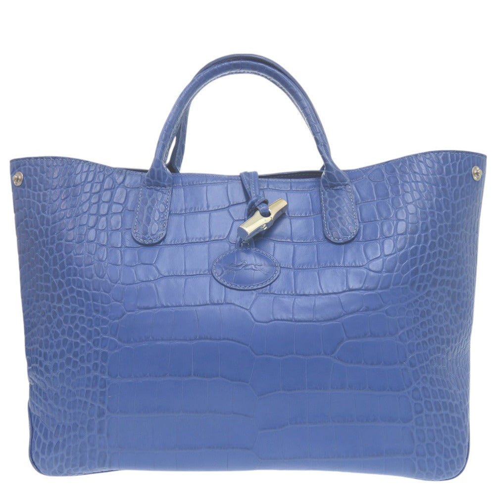 Longchamp Tote Bag Leather Blue Crocodile-Like Crocodile-Embossed Tote Bag Shoulder Tote Rozo Women