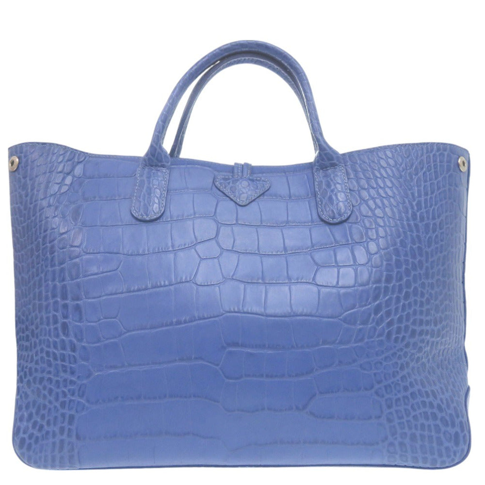 Longchamp Tote Bag Leather Blue Crocodile-Like Crocodile-Embossed Tote Bag Shoulder Tote Rozo Women