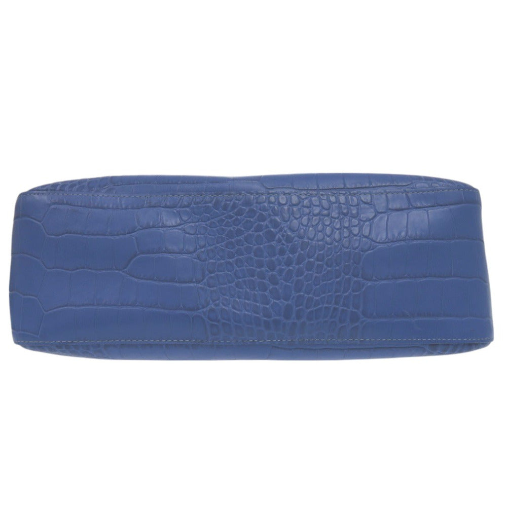 Longchamp Tote Bag Leather Blue Crocodile-Like Crocodile-Embossed Tote Bag Shoulder Tote Rozo Women