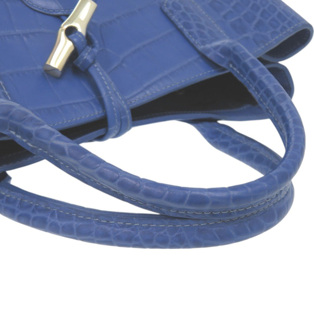 Longchamp Tote Bag Leather Blue Crocodile-Like Crocodile-Embossed Tote Bag Shoulder Tote Rozo Women