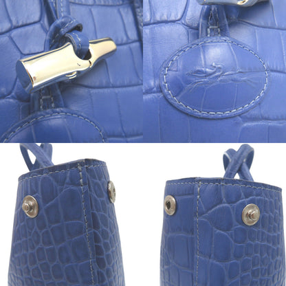 Longchamp Tote Bag Leather Blue Crocodile-Like Crocodile-Embossed Tote Bag Shoulder Tote Rozo Women