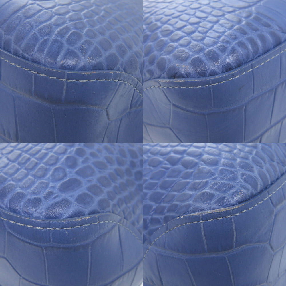 Longchamp Tote Bag Leather Blue Crocodile-Like Crocodile-Embossed Tote Bag Shoulder Tote Rozo Women