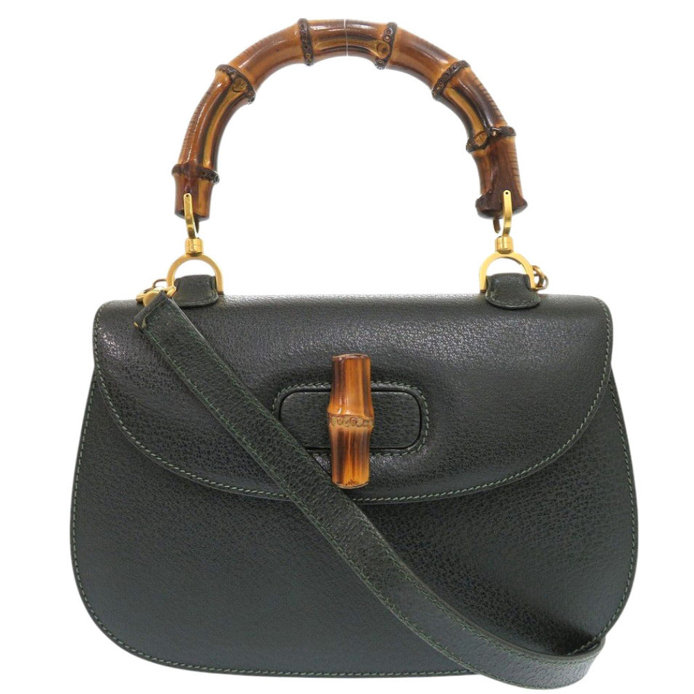Gucci Handbag 000 29 0633 Leather Green Bamboo Women