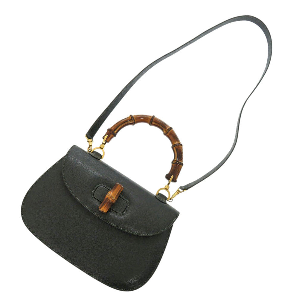Gucci Handbag 000 29 0633 Leather Green Bamboo Women