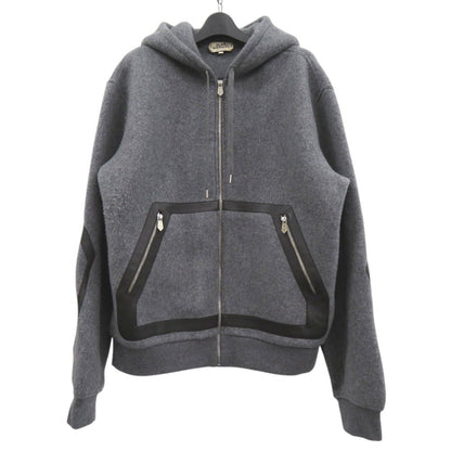 Hermes Hoodie 32-5733 Wool Gray Knitted Hooded Zip-Up Hoodie Mens M