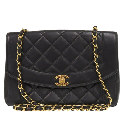 Chanel Shoulder Bag Lambskin Black Diana Matelasse Coco Mark Women
