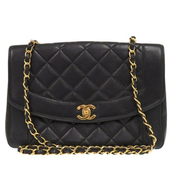 Chanel Shoulder Bag Lambskin Black Diana Matelasse Coco Mark Women