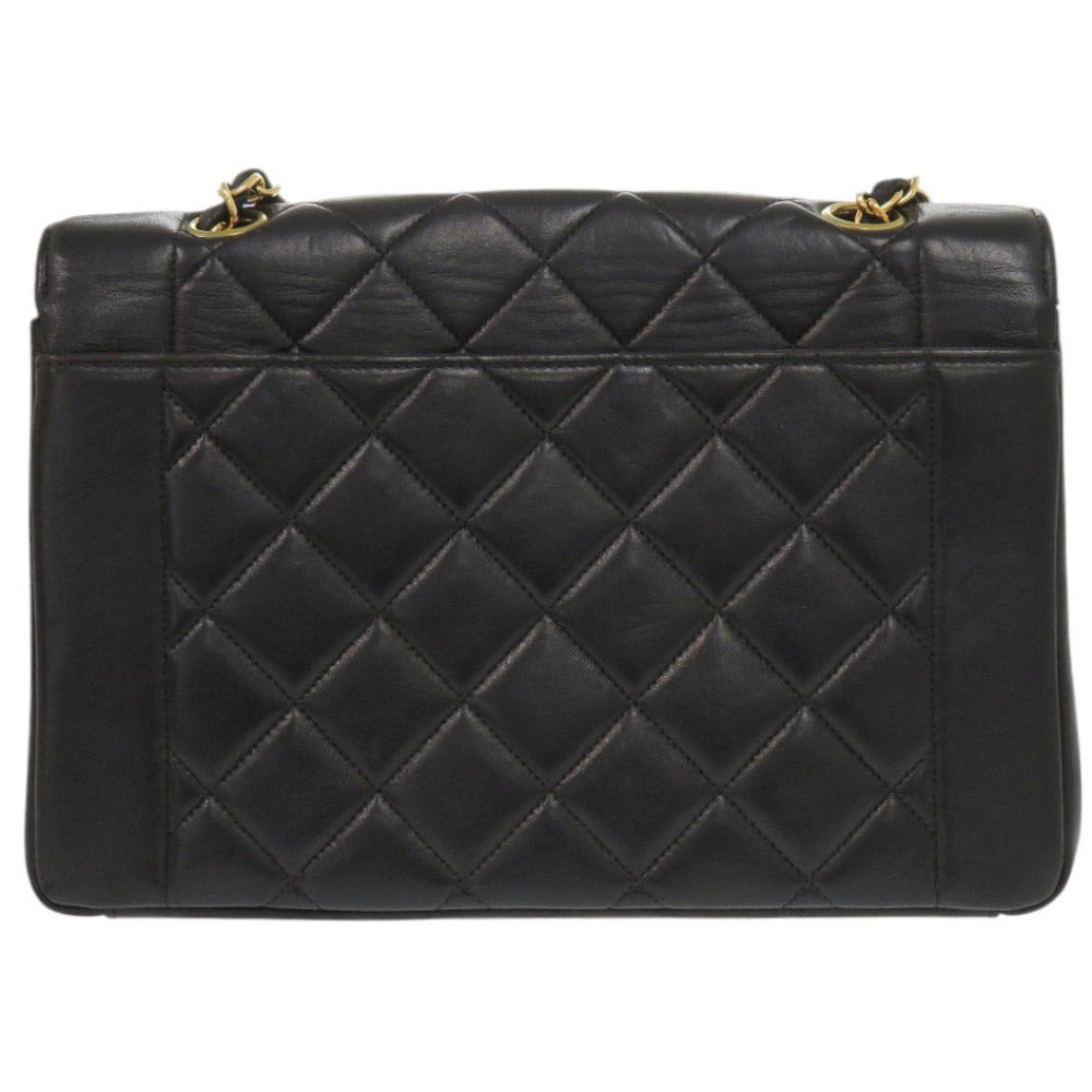 Chanel Shoulder Bag Lambskin Black Diana Matelasse Coco Mark Women