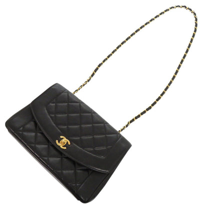 Chanel Shoulder Bag Lambskin Black Diana Matelasse Coco Mark Women
