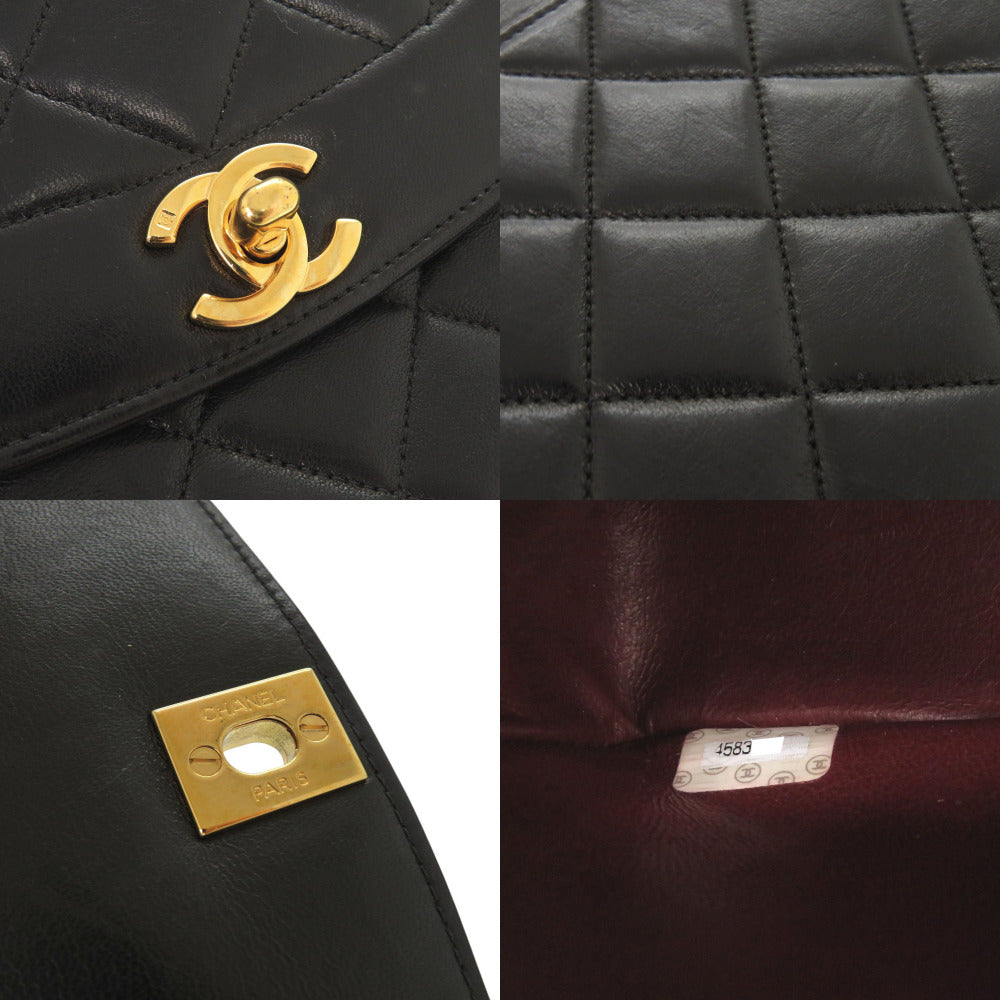 Chanel Shoulder Bag Lambskin Black Diana Matelasse Coco Mark Women