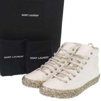 Saint Laurent Paris Sneakers Canvas White Glitter Sole High Cut Women 41
