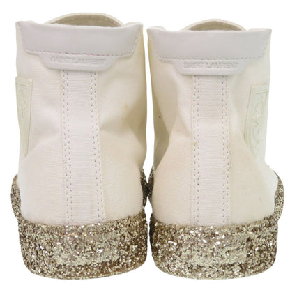 Saint Laurent Paris Sneakers Canvas White Glitter Sole High Cut Women 41