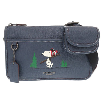 Coach Shoulder Bag Leather Navy X Peanuts Snoopy With Mini Pouch Women