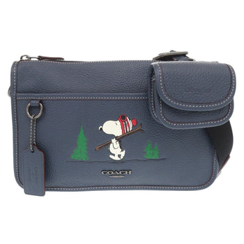 Coach Shoulder Bag Leather Navy X Peanuts Snoopy With Mini Pouch Women