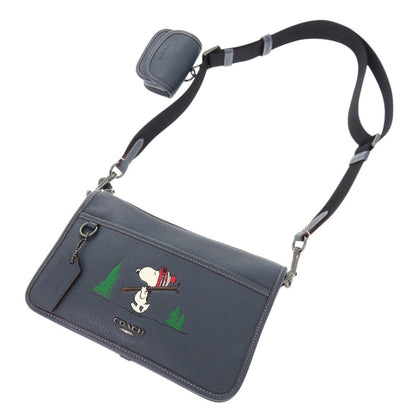 Coach Shoulder Bag Leather Navy X Peanuts Snoopy With Mini Pouch Women