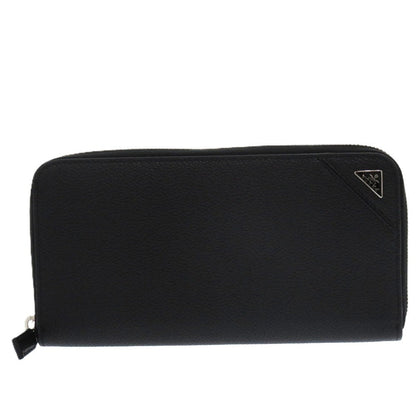 Prada Long Wallet Purse 2Ml317 Leather Black Soft Calf Triangle
